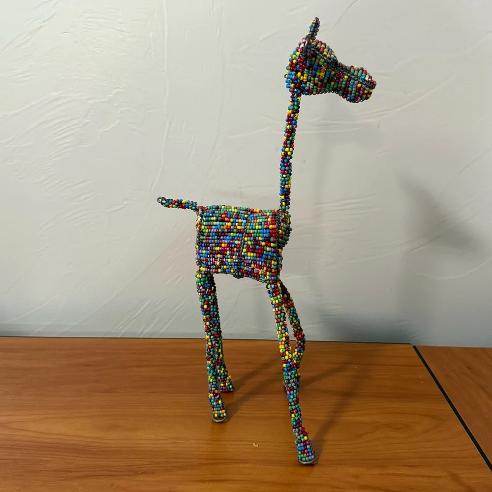 Handcrafted Color Beaded Wire African Sculpture Decoration 13" H Unique Abstract - Picture 1 of 7